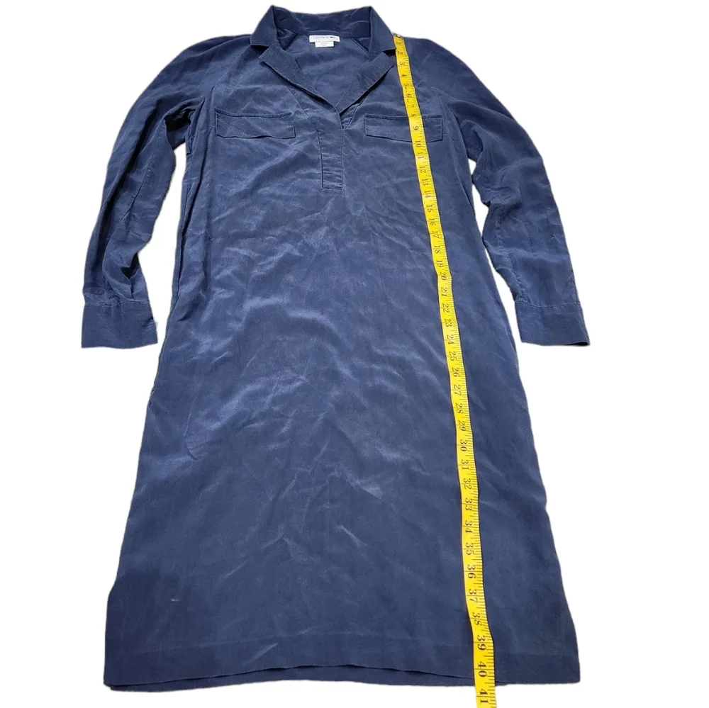 Lacoste Navy Blue 100% Silk Utility Shirt Pockets Dress Size 34